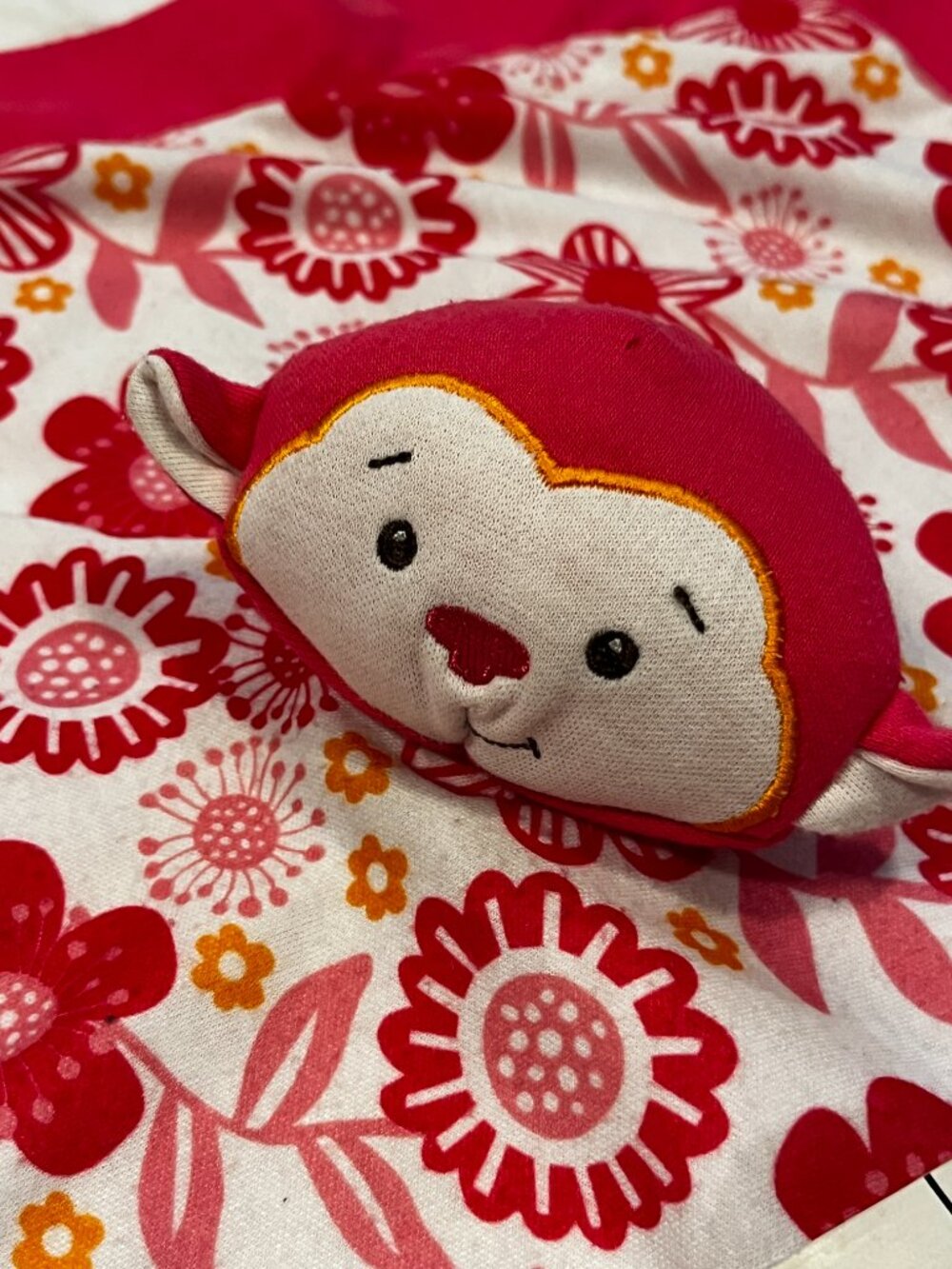 BABY GANZ WHEATBERRIES Security Blanket Pink Monkey Floral Pattern Lovey Blankie